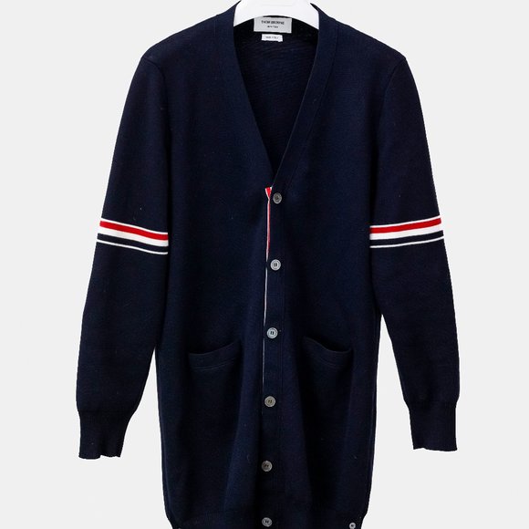 Thom Browne Navy Milano Stitch Long Cardigan - Picture 3 of 15